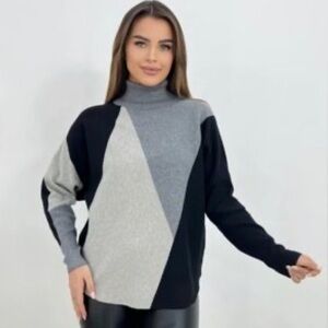AAEDA Gray Black Color Block Turtleneck Sweater Dolman Sleeves S Small $75 EUC